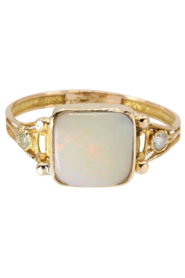 BAGUE ANCIENNE OPALE ET DIAMANTS — vue 2