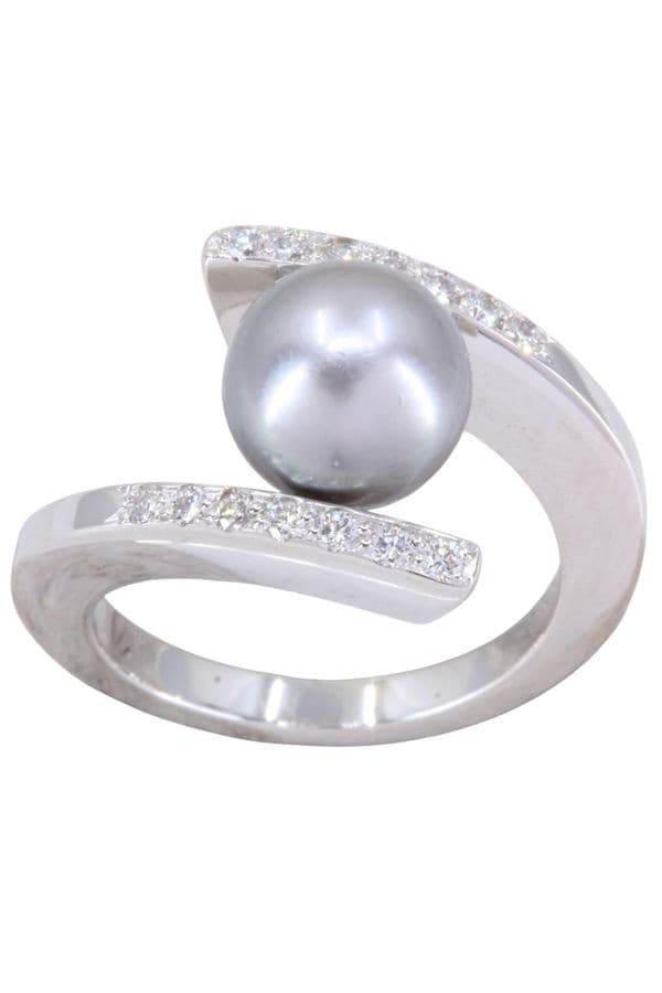 BAGUE MODERNE PERLE GRISE — vue 1