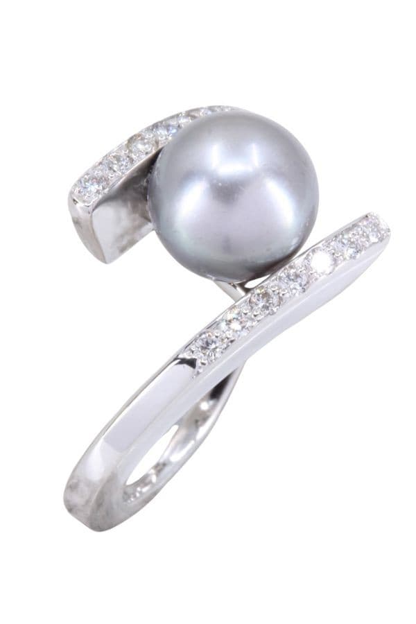 BAGUE MODERNE PERLE GRISE — vue 3