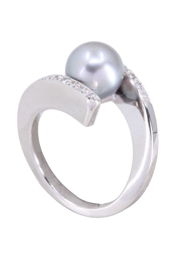 BAGUE MODERNE PERLE GRISE — vue 4