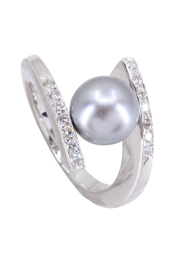 BAGUE MODERNE PERLE GRISE — vue 5