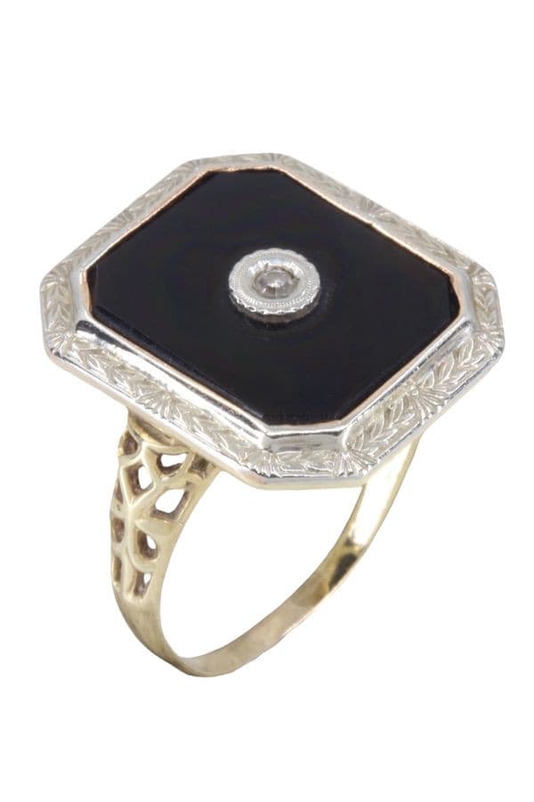 BAGUE ART-DÉCO ONYX ET DIAMANT — vue 3