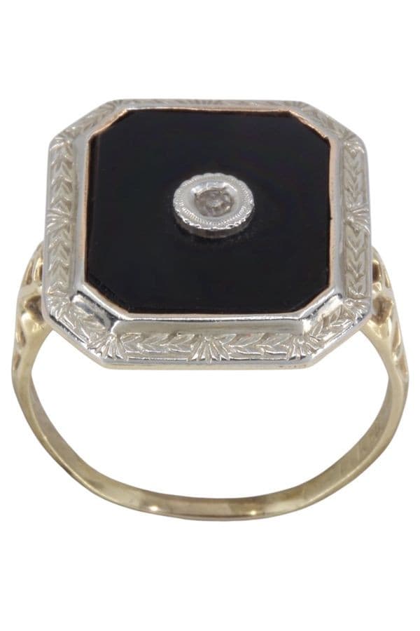 BAGUE ART-DÉCO ONYX ET DIAMANT — vue 1