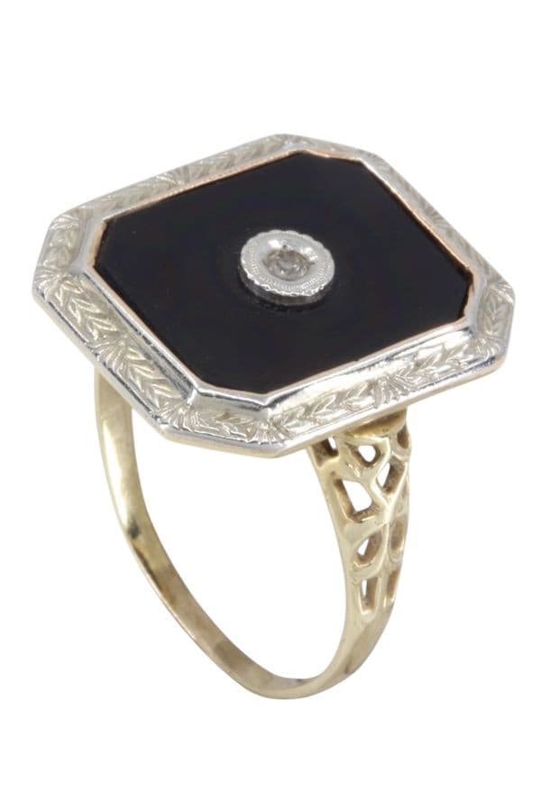 BAGUE ART-DÉCO ONYX ET DIAMANT — vue 4