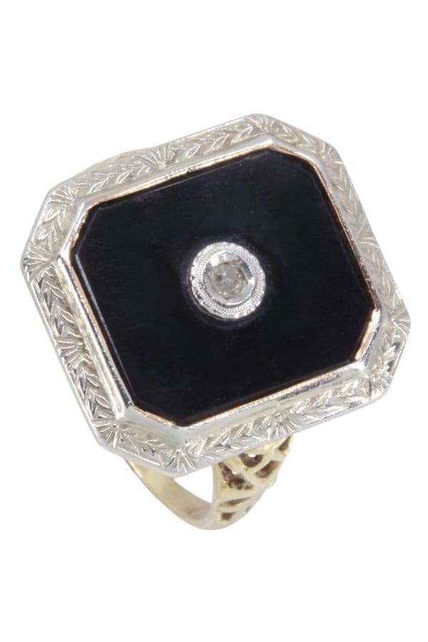 BAGUE ART-DÉCO ONYX ET DIAMANT — vue 5