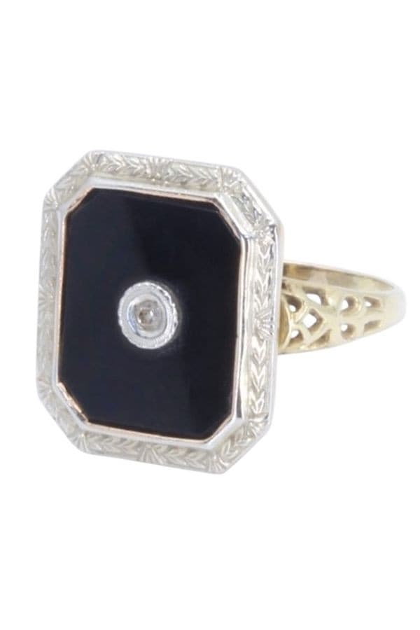 BAGUE ART-DÉCO ONYX ET DIAMANT — vue 6