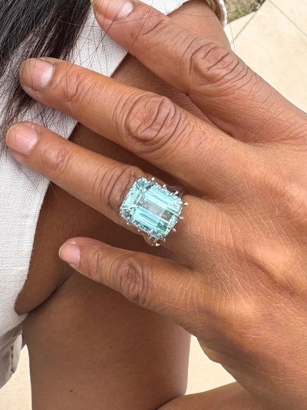 BAGUE AIGUE MARINE MODERNE — vue 2