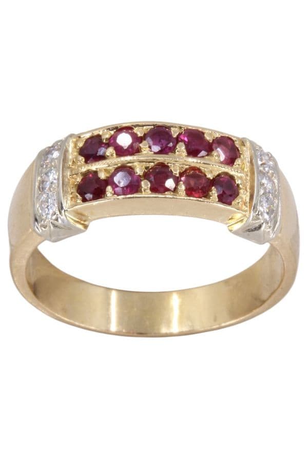 BAGUE 2 ORS RUBIS ET DIAMANTS — vue 1