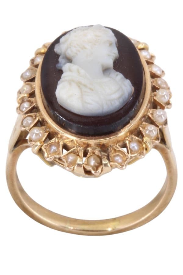 BAGUE CAMÉE ET PERLES FINES — vue 1