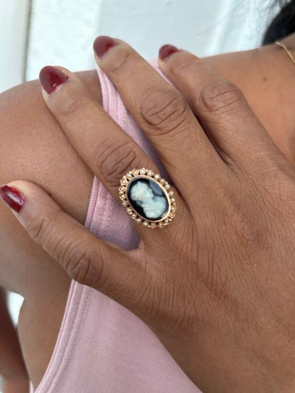 BAGUE CAMÉE ET PERLES FINES — vue 2