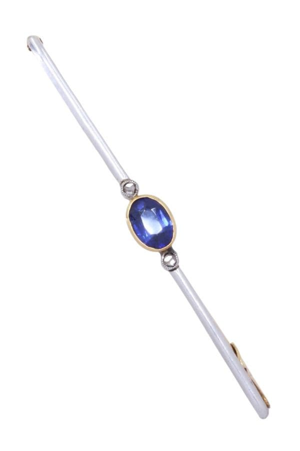 BROCHE BARRETTE SAPHIR ET DIAMANTS — vue 1