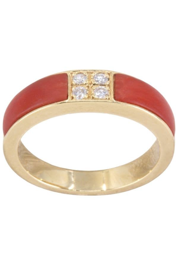 BAGUE CORAIL ET DIAMANTS — vue 1