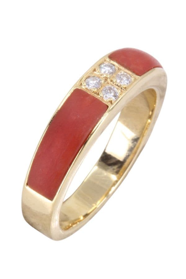 BAGUE CORAIL ET DIAMANTS — vue 3