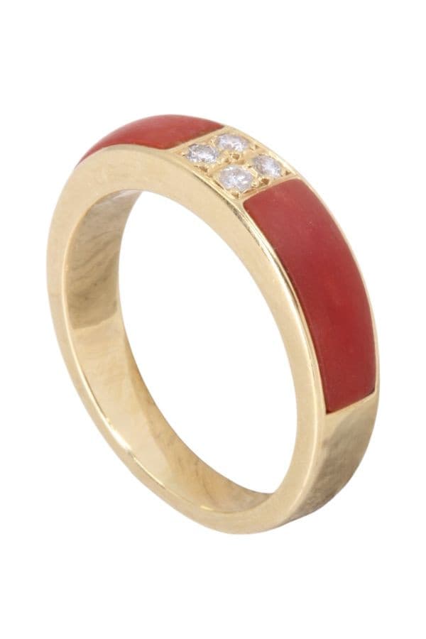 BAGUE CORAIL ET DIAMANTS — vue 4