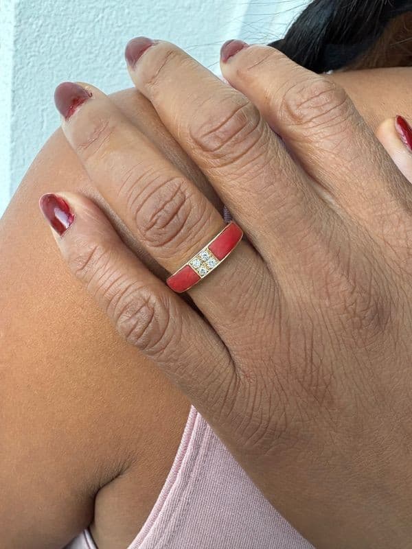 BAGUE CORAIL ET DIAMANTS — vue 2