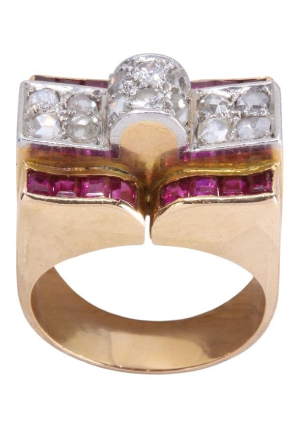 BAGUE TANK RUBIS ET DIAMANTS — vue 1