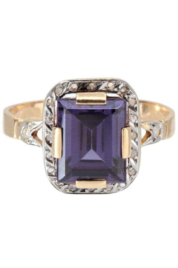BAGUE ANCIENNE AMÉTHYSTE ET DIAMANTS — vue 3