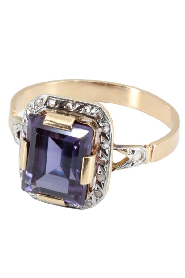 BAGUE ANCIENNE AMÉTHYSTE ET DIAMANTS — vue 4
