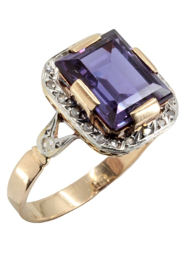 BAGUE ANCIENNE AMÉTHYSTE ET DIAMANTS — vue 5