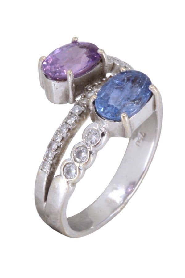 BAGUE SAPHIRS ROSE ET BLEU — vue 3
