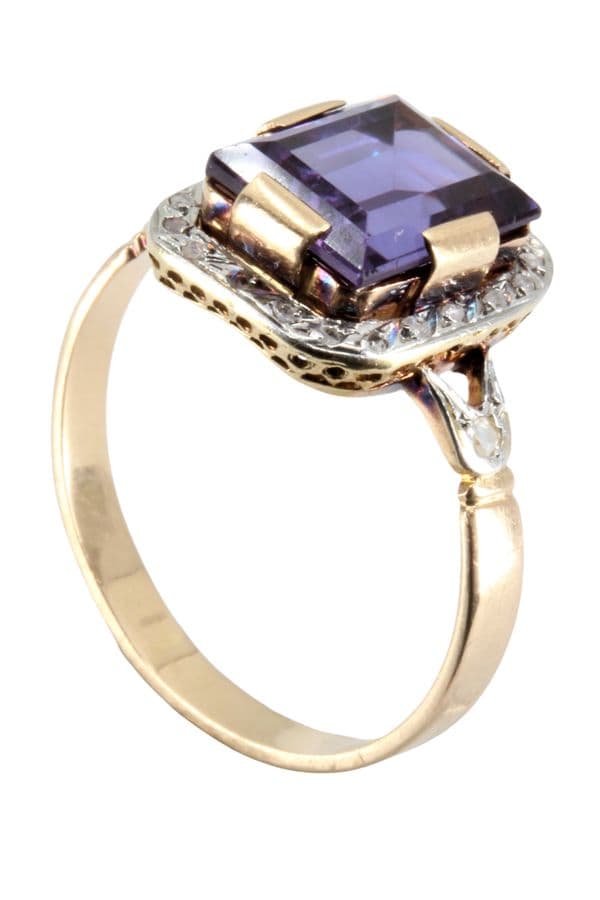 BAGUE ANCIENNE AMÉTHYSTE ET DIAMANTS — vue 6
