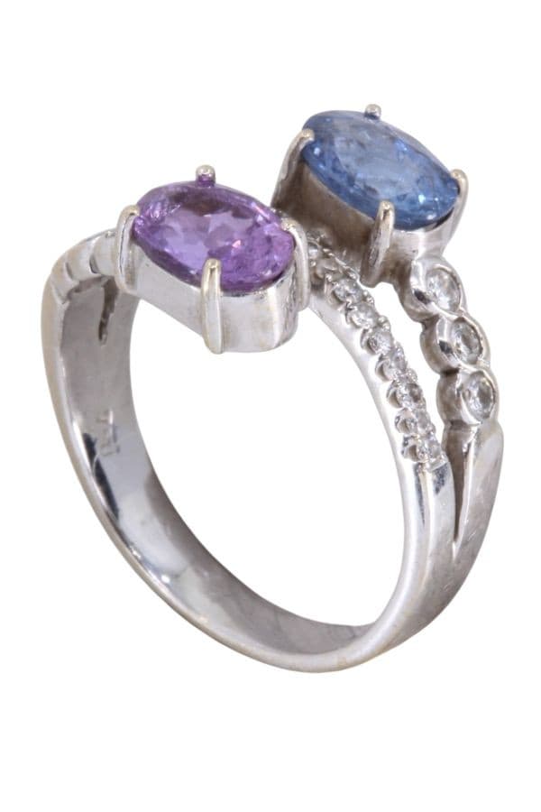 BAGUE SAPHIRS ROSE ET BLEU — vue 4