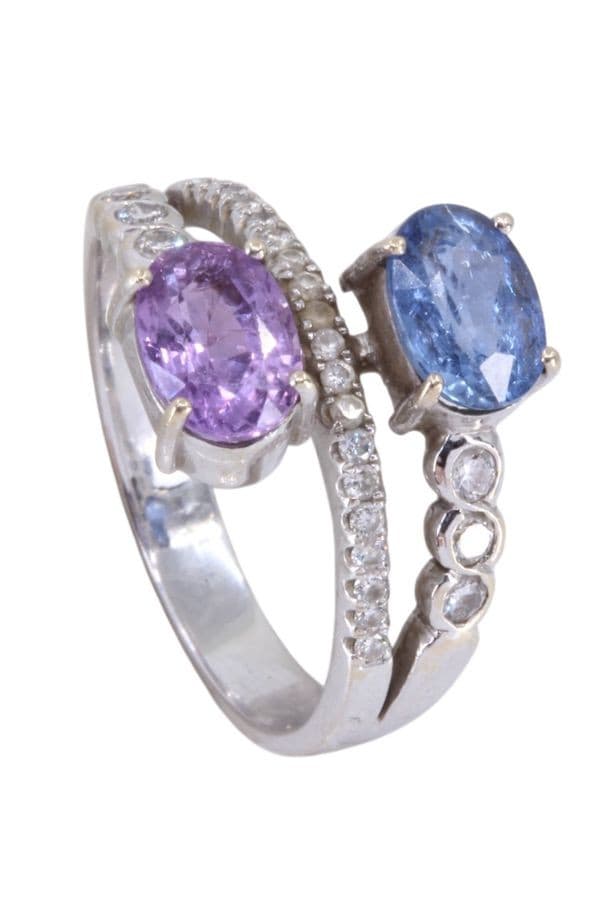 BAGUE SAPHIRS ROSE ET BLEU — vue 5