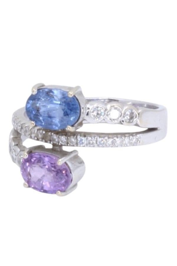 BAGUE SAPHIRS ROSE ET BLEU — vue 6