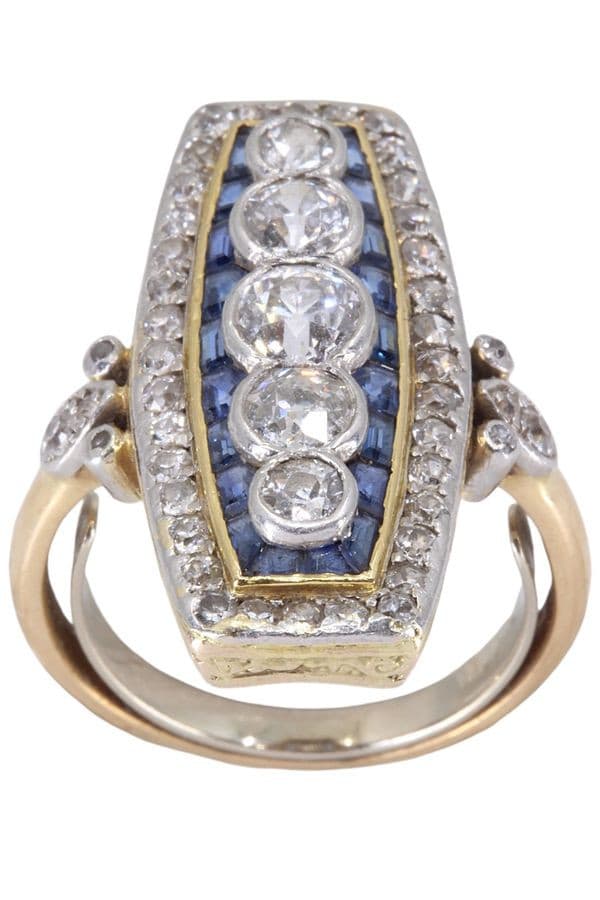 BAGUE ART-DÉCO DIAMANT ET SAPHIRS