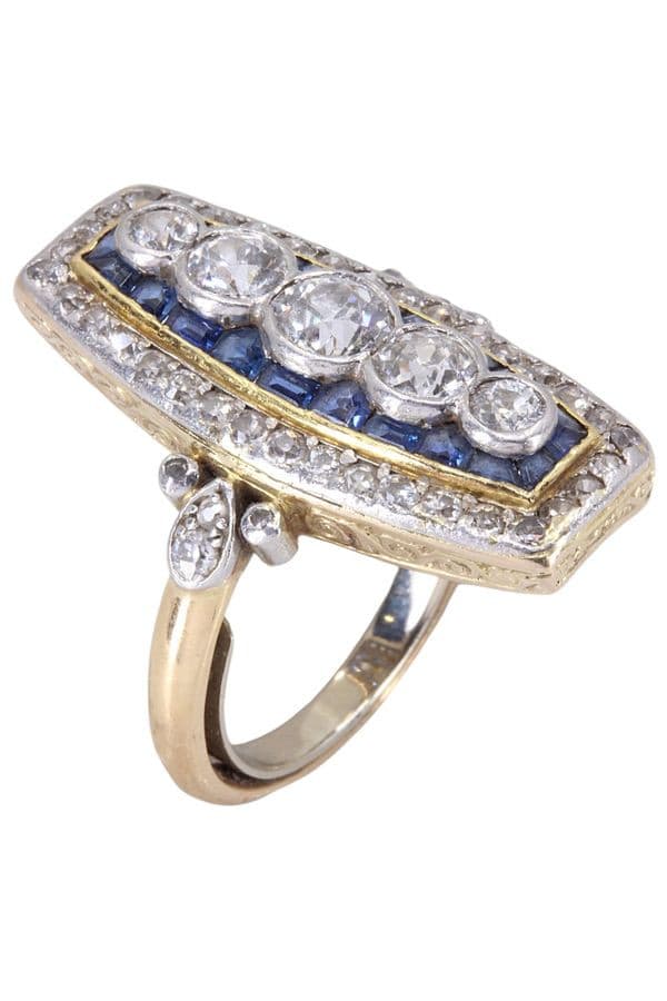 BAGUE ART-DÉCO DIAMANT ET SAPHIRS — vue 3