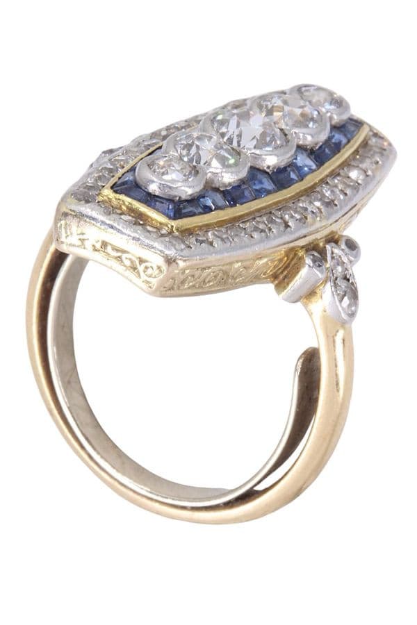 BAGUE ART-DÉCO DIAMANT ET SAPHIRS — vue 4