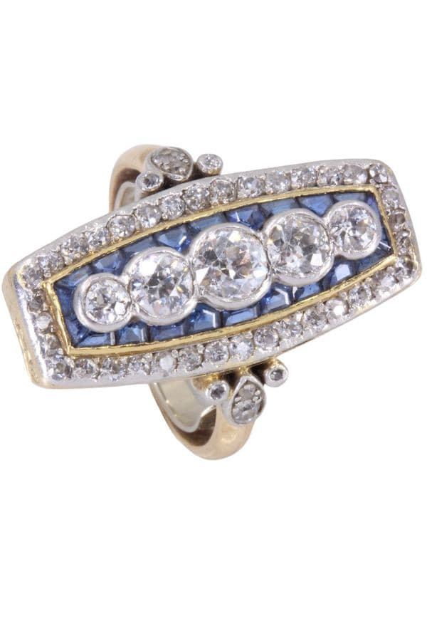BAGUE ART-DÉCO DIAMANT ET SAPHIRS — vue 5