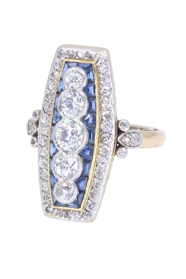 BAGUE ART-DÉCO DIAMANT ET SAPHIRS — vue 6