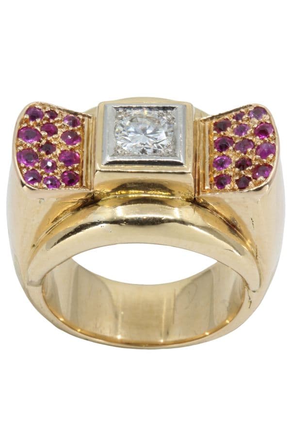 BAGUE TANK RUBIS ET DIAMANTS — vue 1
