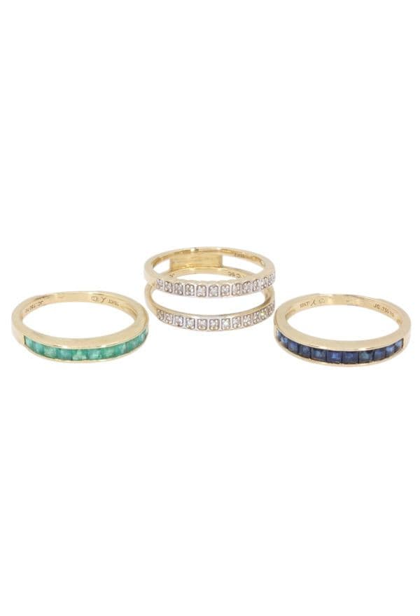 BAGUE DIAMANTS SAPHIRS ET EMERAUDES — vue 1