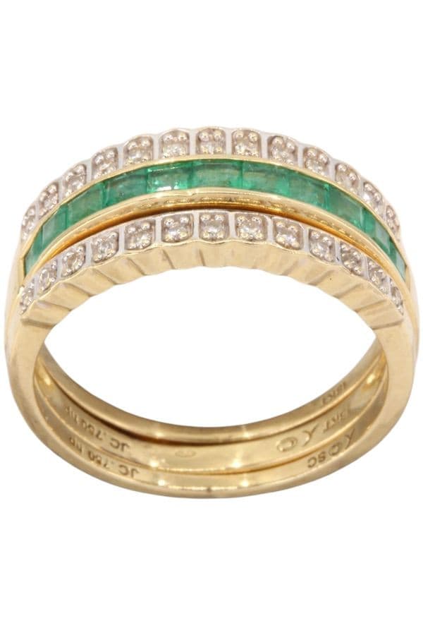 BAGUE DIAMANTS SAPHIRS ET EMERAUDES — vue 3