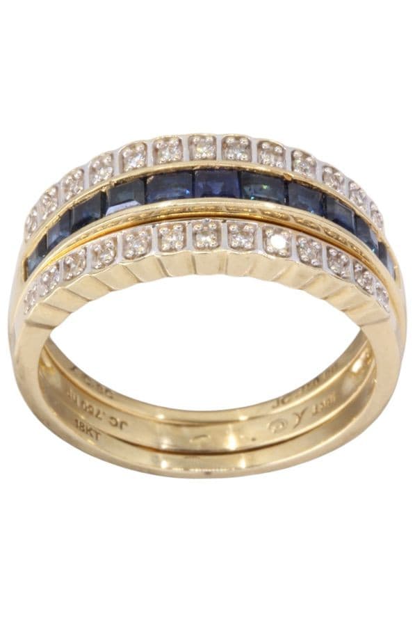 BAGUE DIAMANTS SAPHIRS ET EMERAUDES — vue 4