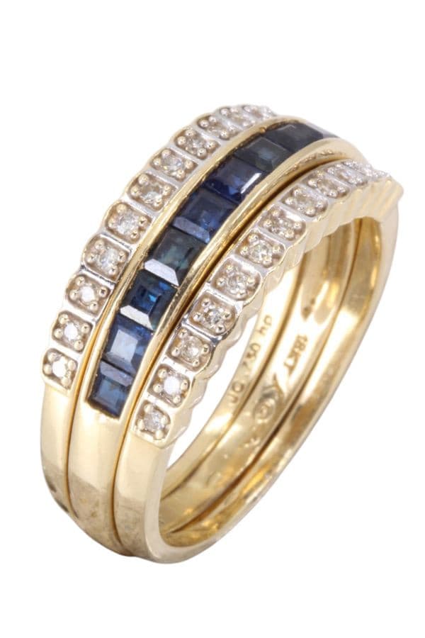BAGUE DIAMANTS SAPHIRS ET EMERAUDES — vue 6