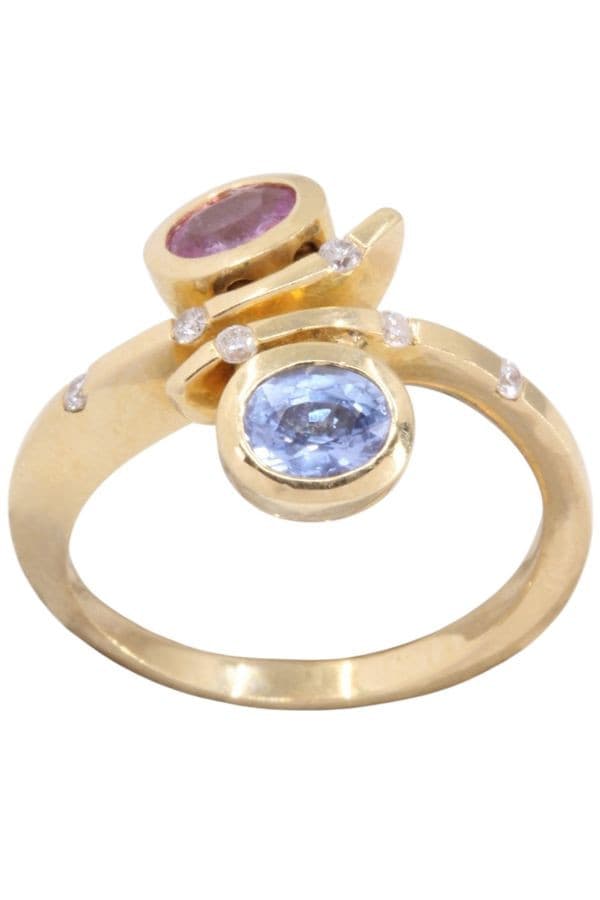 BAGUE SAPHIRS ROSE BLEU ET DIAMANTS — vue 1