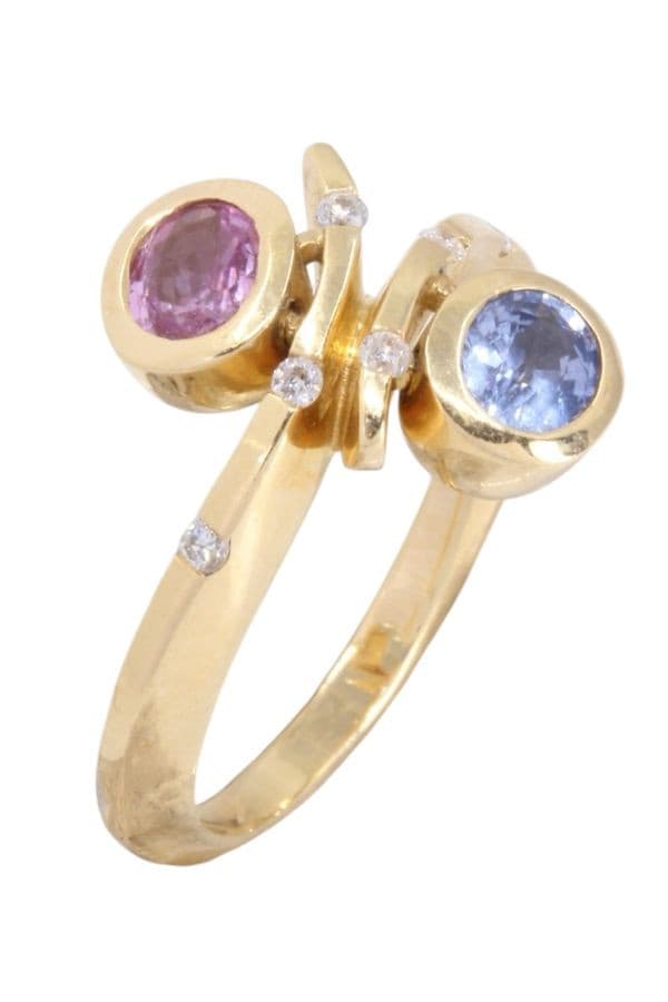 BAGUE SAPHIRS ROSE BLEU ET DIAMANTS — vue 3