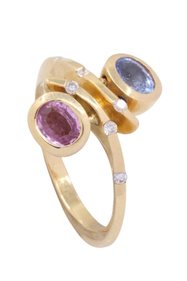 BAGUE SAPHIRS ROSE BLEU ET DIAMANTS — vue 4