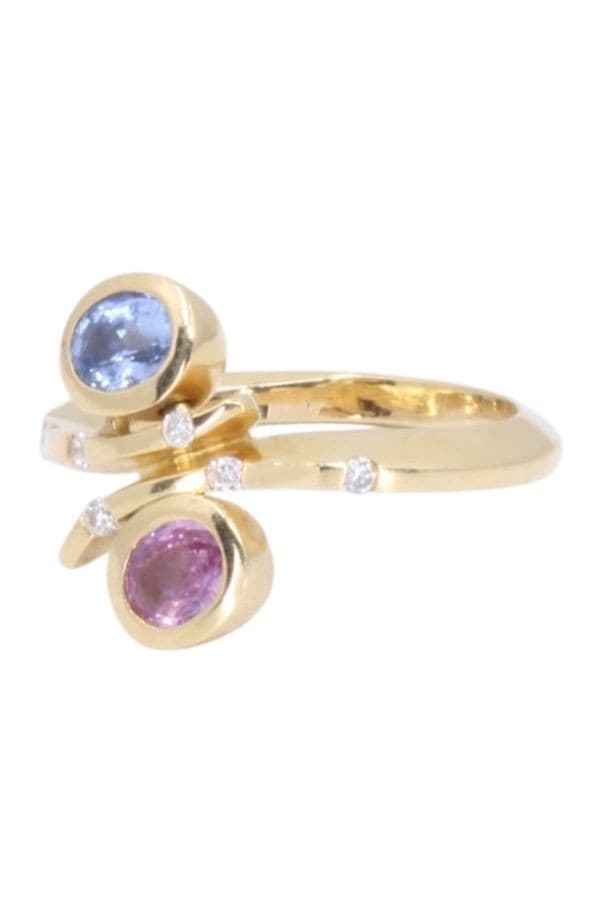 BAGUE SAPHIRS ROSE BLEU ET DIAMANTS — vue 5