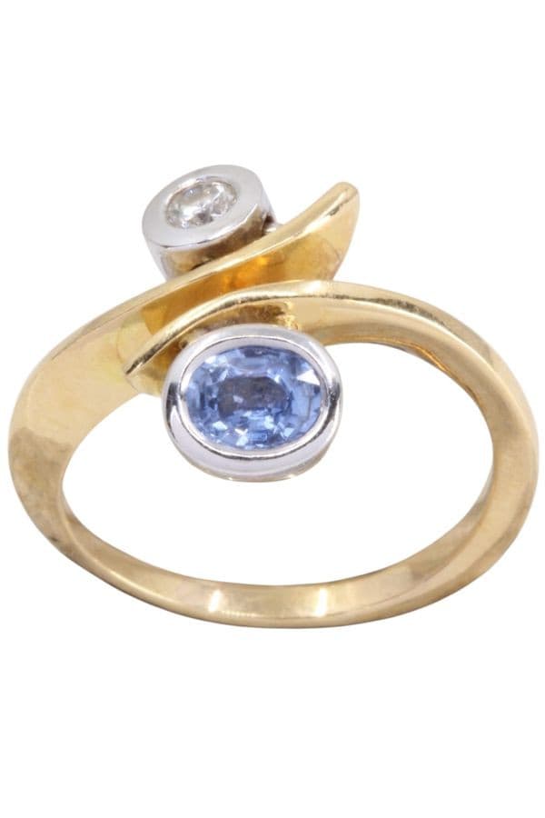 BAGUE 2 ORS SAPHIR ET DIAMANT — vue 1