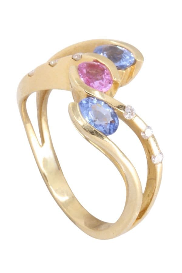 BAGUE SAPHIRS ROSE, BLEUS ET DIAMANTS — vue 3