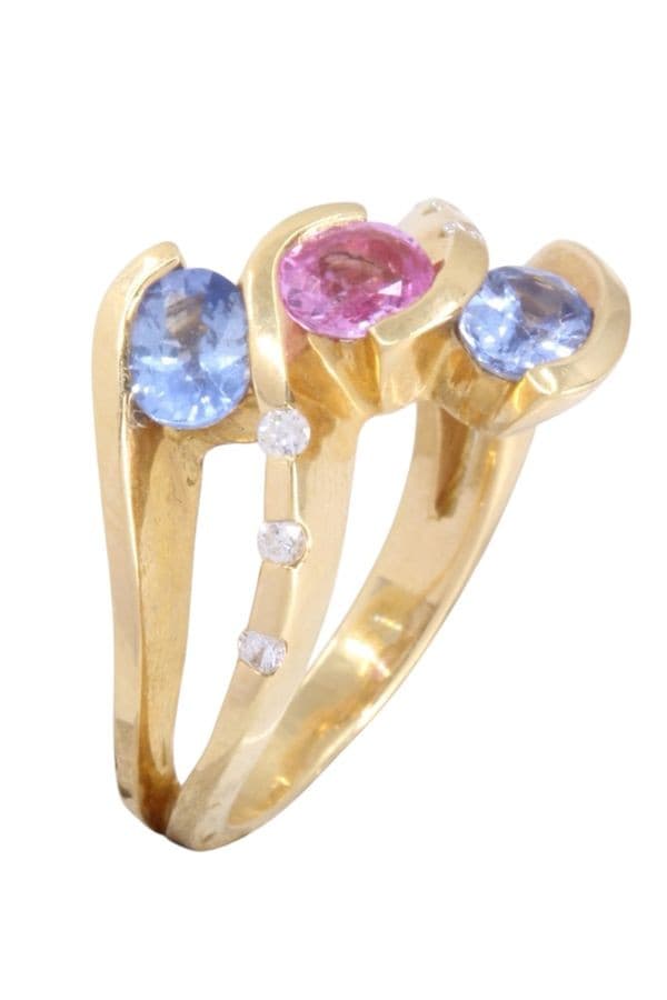 BAGUE SAPHIRS ROSE, BLEUS ET DIAMANTS — vue 5