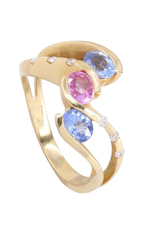 BAGUE SAPHIRS ROSE, BLEUS ET DIAMANTS — vue 4