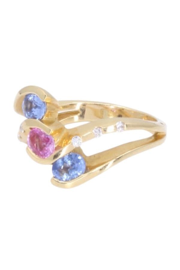 BAGUE SAPHIRS ROSE, BLEUS ET DIAMANTS — vue 6