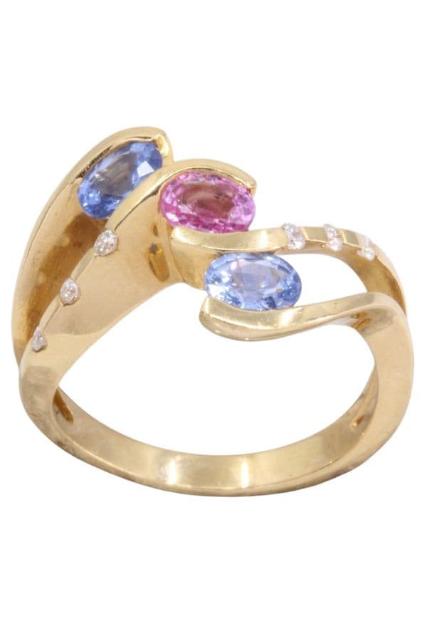 BAGUE SAPHIRS ROSE, BLEUS ET DIAMANTS — vue 1