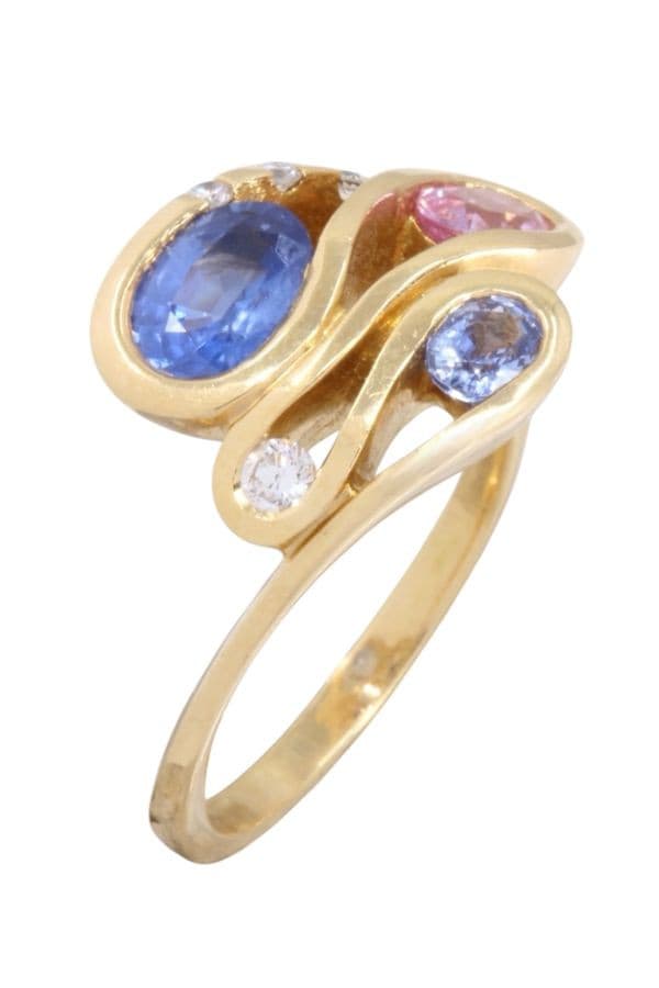 BAGUE SAPHIRS ROSE, BLEUS ET DIAMANTS — vue 3