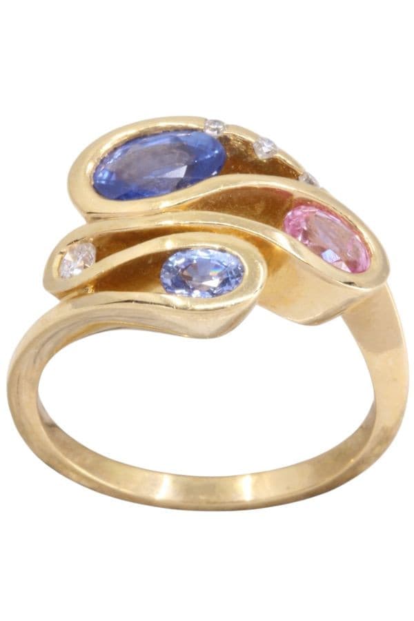 BAGUE SAPHIRS ROSE, BLEUS ET DIAMANTS
